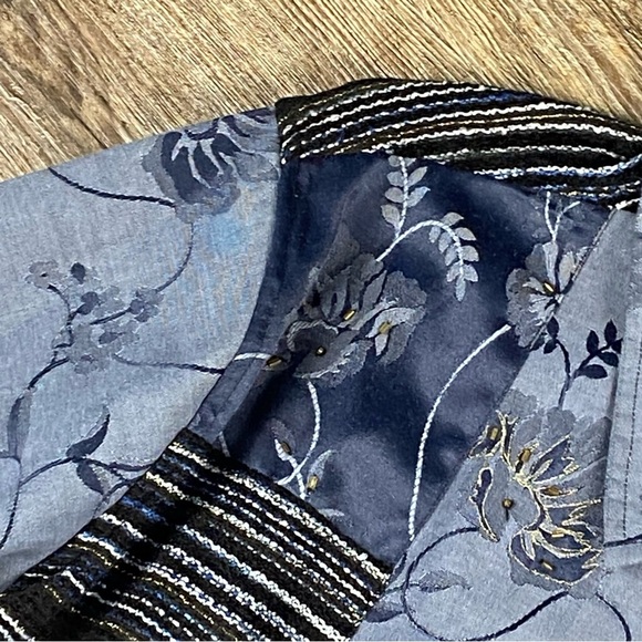 Vintage TANTRUMS Coat Women 3X Blue Patchwork Floral Beaded Viscose Art To Wear - Picture 3 of 9